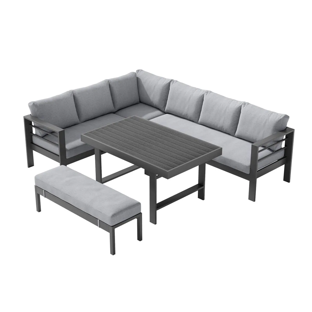 MeXo Gartenlounge-Set, wetterfest & pflegeleicht, für 6-8 Personen — Aluminiumrahmen, komfortable Kissen, einfacher Aufbau 2