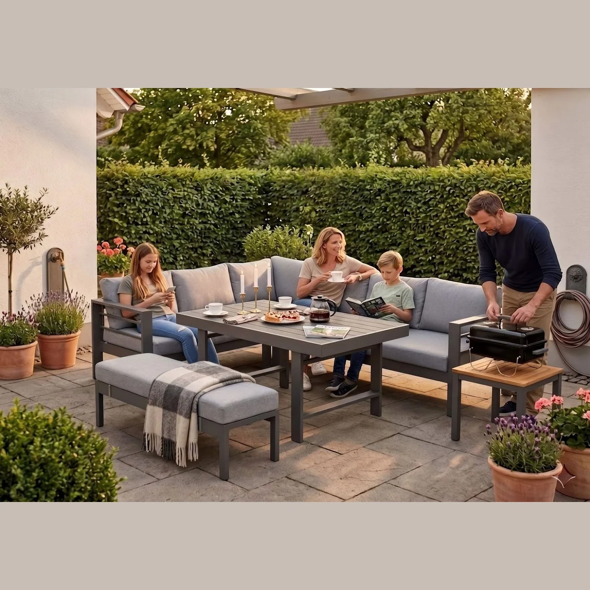 MeXo Gartenlounge-Set, wetterfest & pflegeleicht, für 6-8 Personen — Aluminiumrahmen, komfortable Kissen, einfacher Aufbau 4
