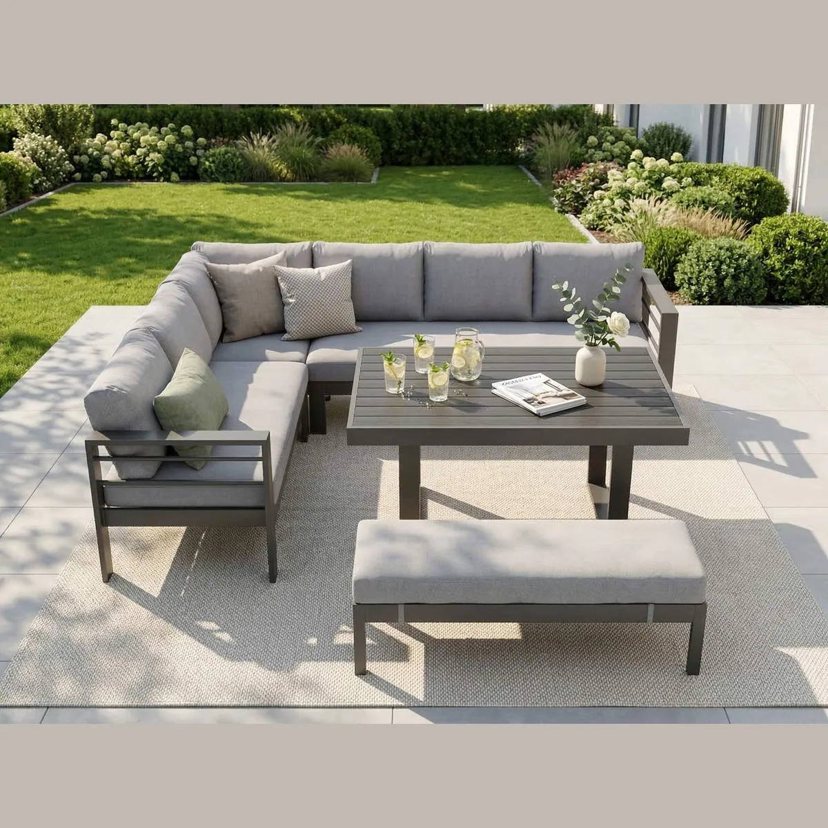 MeXo Gartenlounge-Set, wetterfest & pflegeleicht, für 6-8 Personen — Aluminiumrahmen, komfortable Kissen, einfacher Aufbau 5