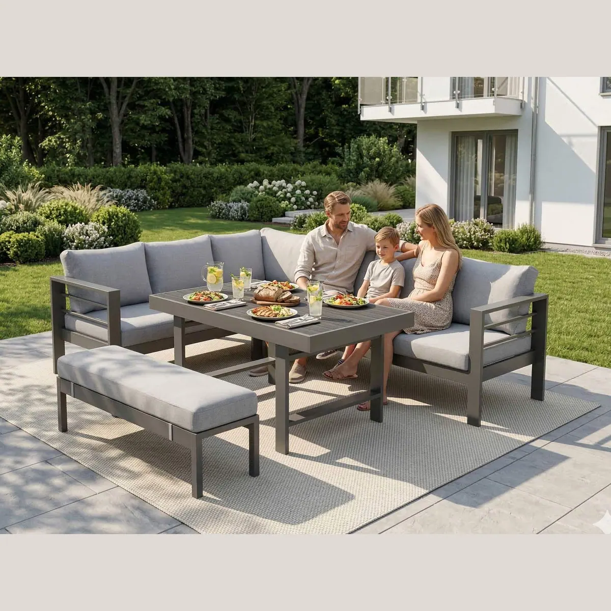MeXo Gartenlounge-Set XXL, wetterfest, Aluminium, pflegeleichte Tischplatte 3