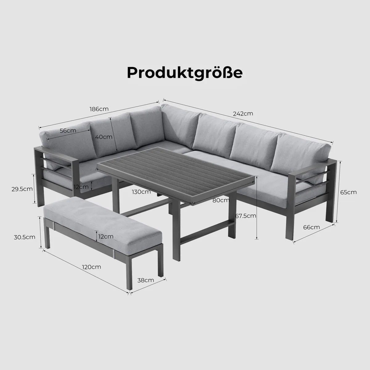 MeXo Gartenlounge-Set XXL, wetterfest, Aluminium, pflegeleichte Tischplatte 4