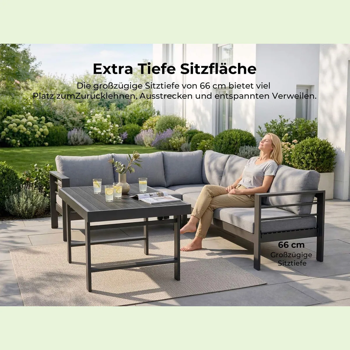 MeXo Gartenlounge-Set XXL, wetterfest, Aluminium, pflegeleichte Tischplatte 5