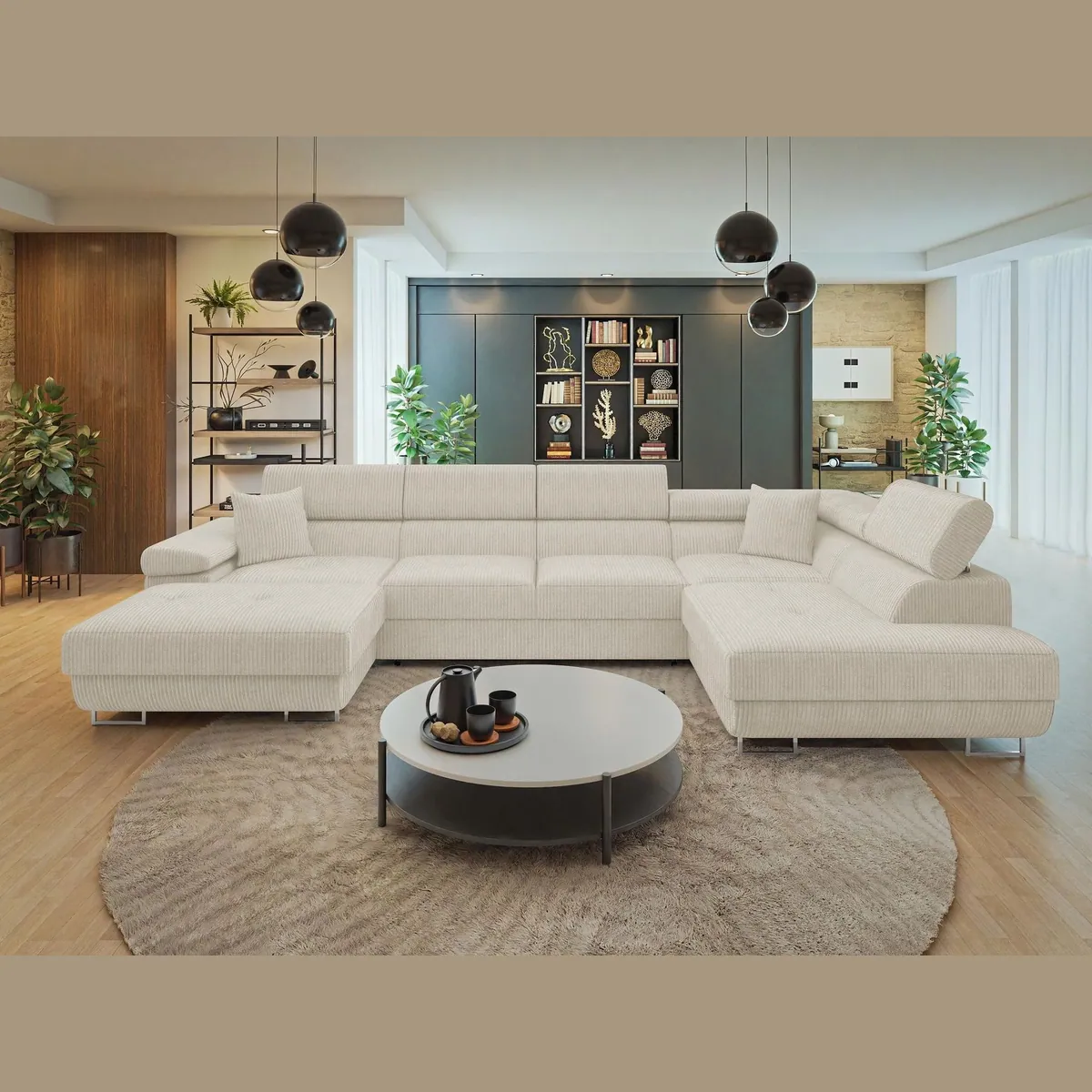 MIRJAN24 Wohnlandschaft Torezio Bis Cord, U-Form mit Schlaffunktion & Bettkasten