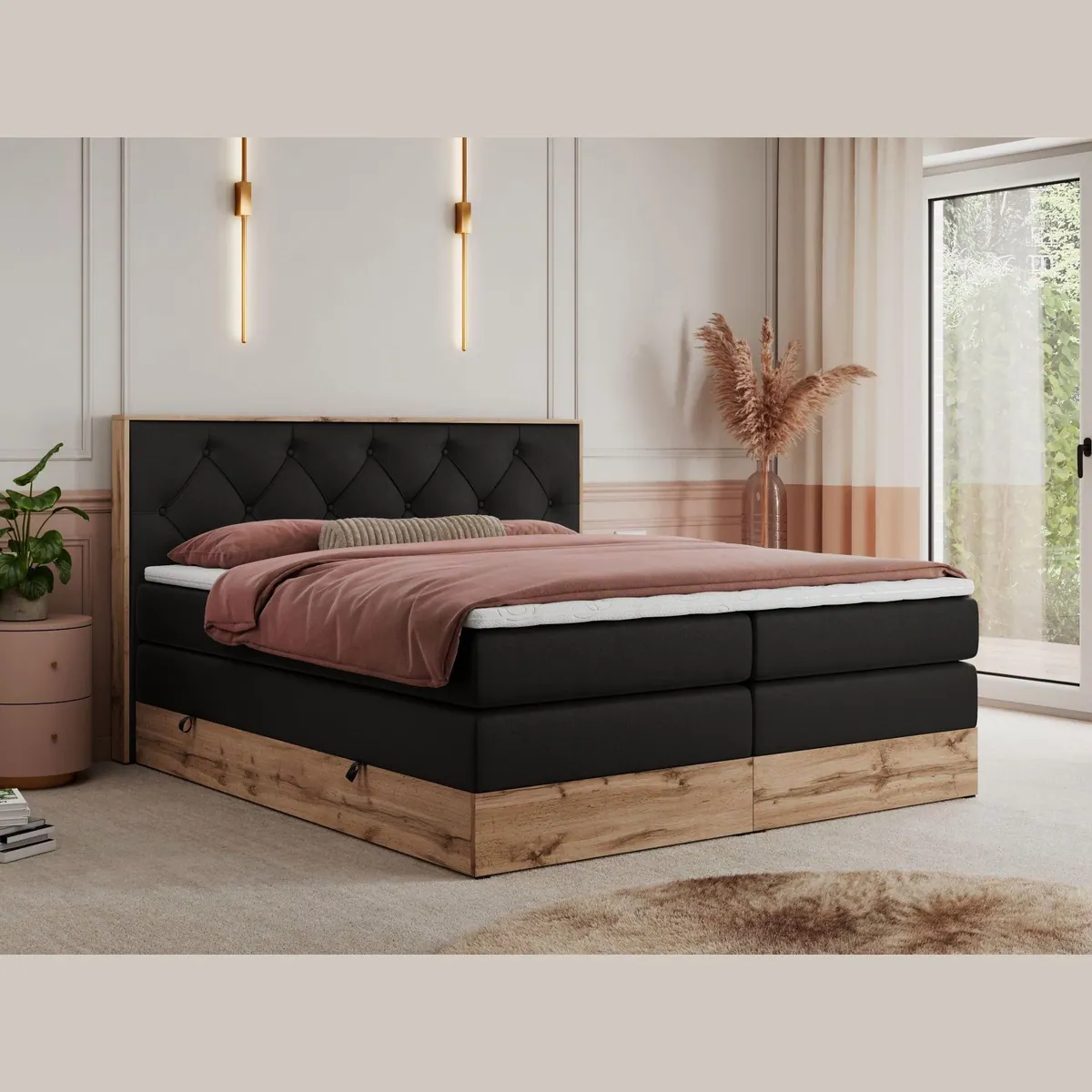 MKS MÖBEL Boxspringbett VENETO KING, stilvolles Design, optimale Körperanpassung, großzügiger Stauraum