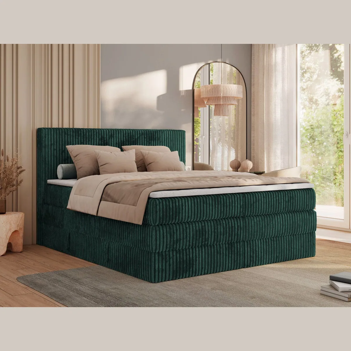 MKS MÖBEL Boxspringbett TILIANO KING, elegantes Design, optimaler Schlafkomfort, Stauraumfunktion