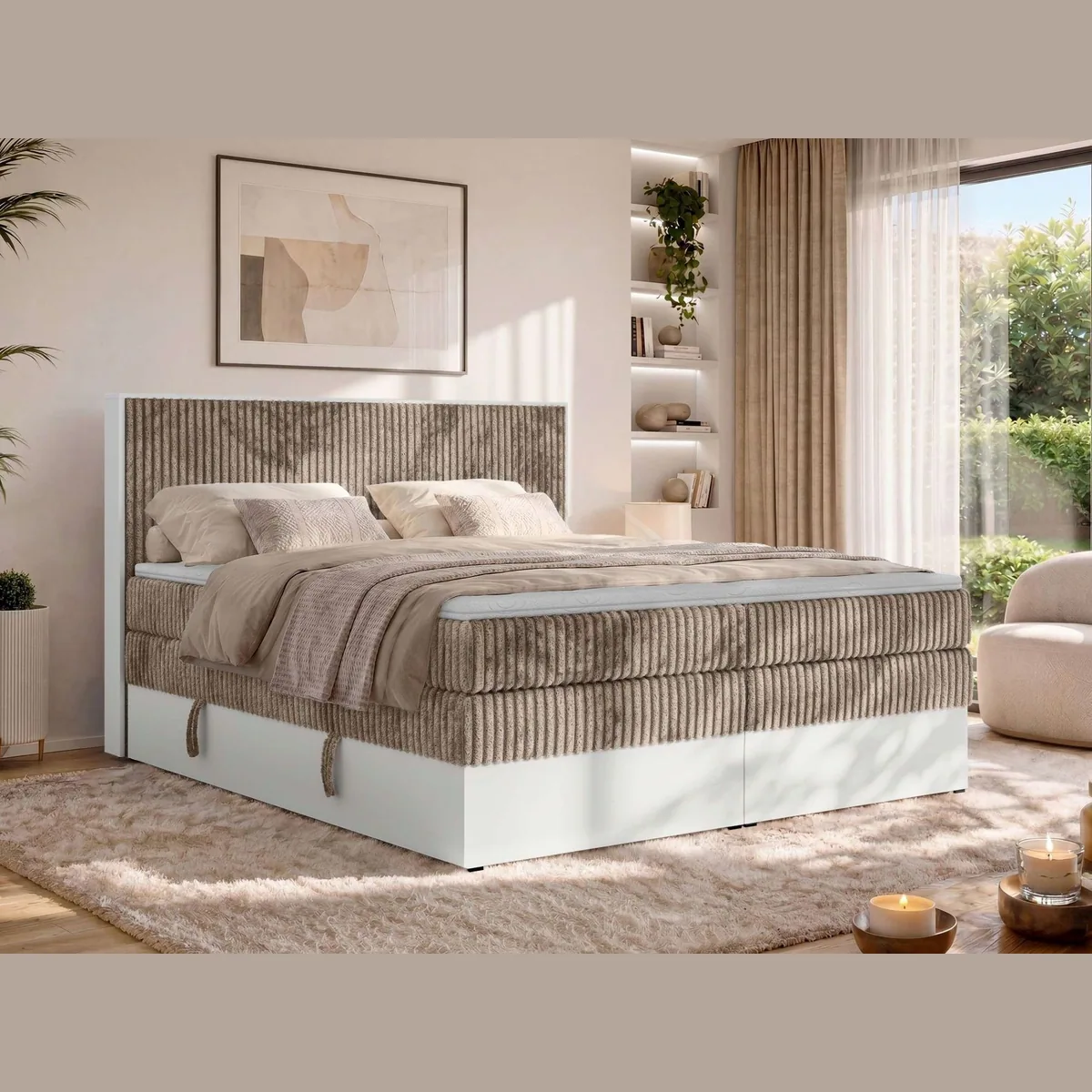 MKS MÖBEL Boxspringbett TRAVIT KING, luxuriöses Design, Stauraum, individuelle Matratzenoptionen