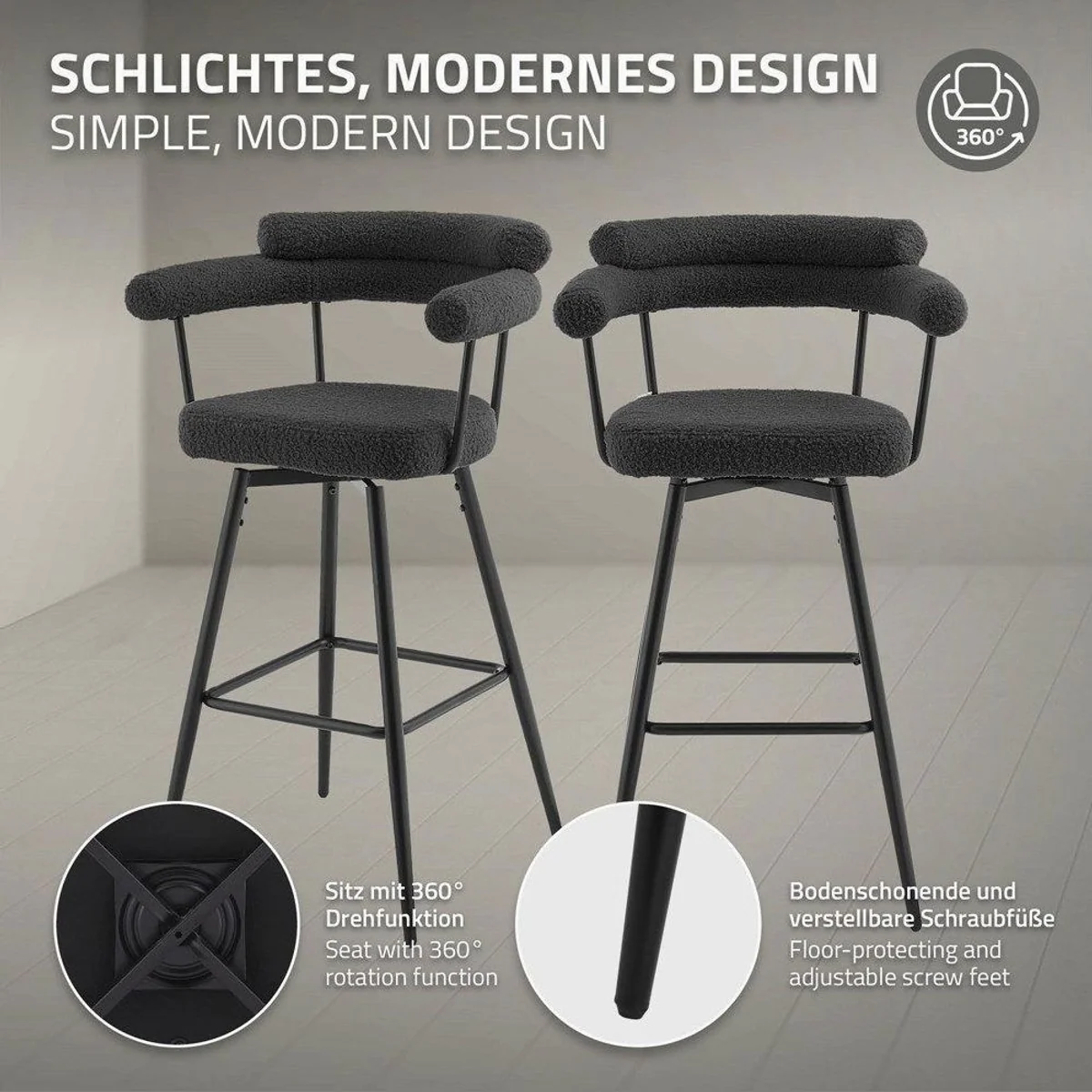 ML-DESIGN Barhocker-Set, 360° drehbar, gepolstert, modern & stabil 3