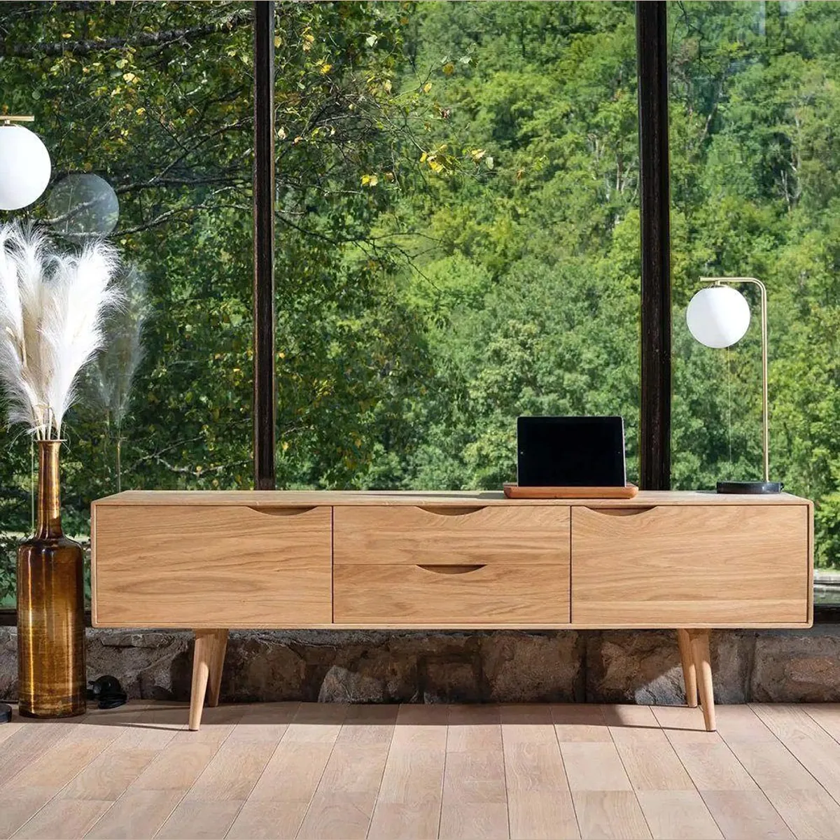 Mobello Sideboard Primera, elegantes Eichenholz, vielseitiger Mehrzweckschrank 160x40x53 cm