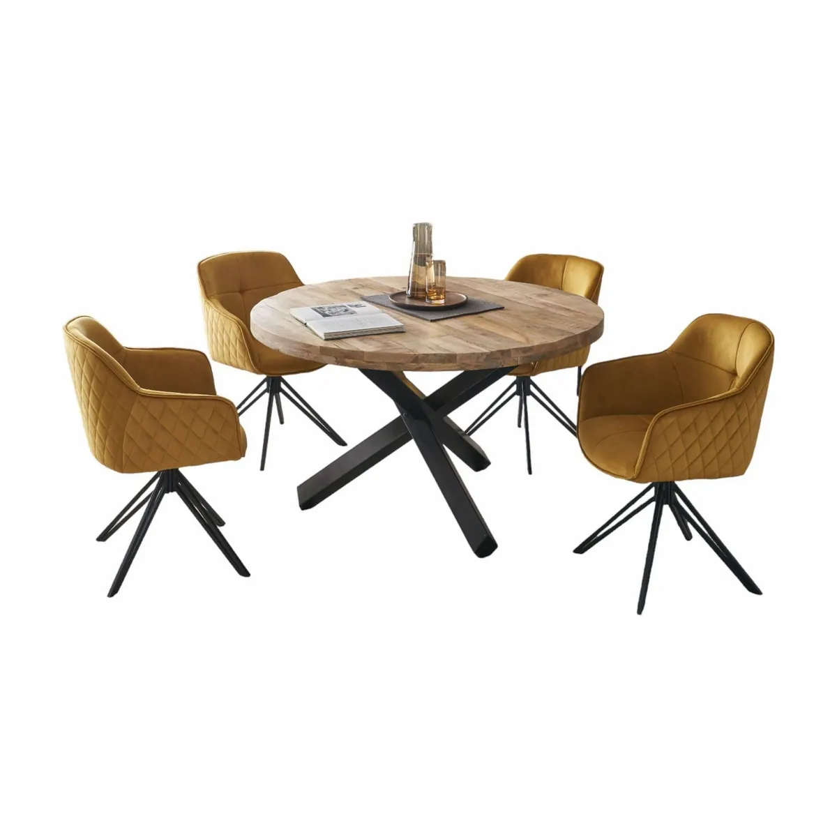 moebel-dich-auf Esszimmer-Set ACE, runder Tisch aus Mangoholz mit 4 drehbaren Stühlen 2