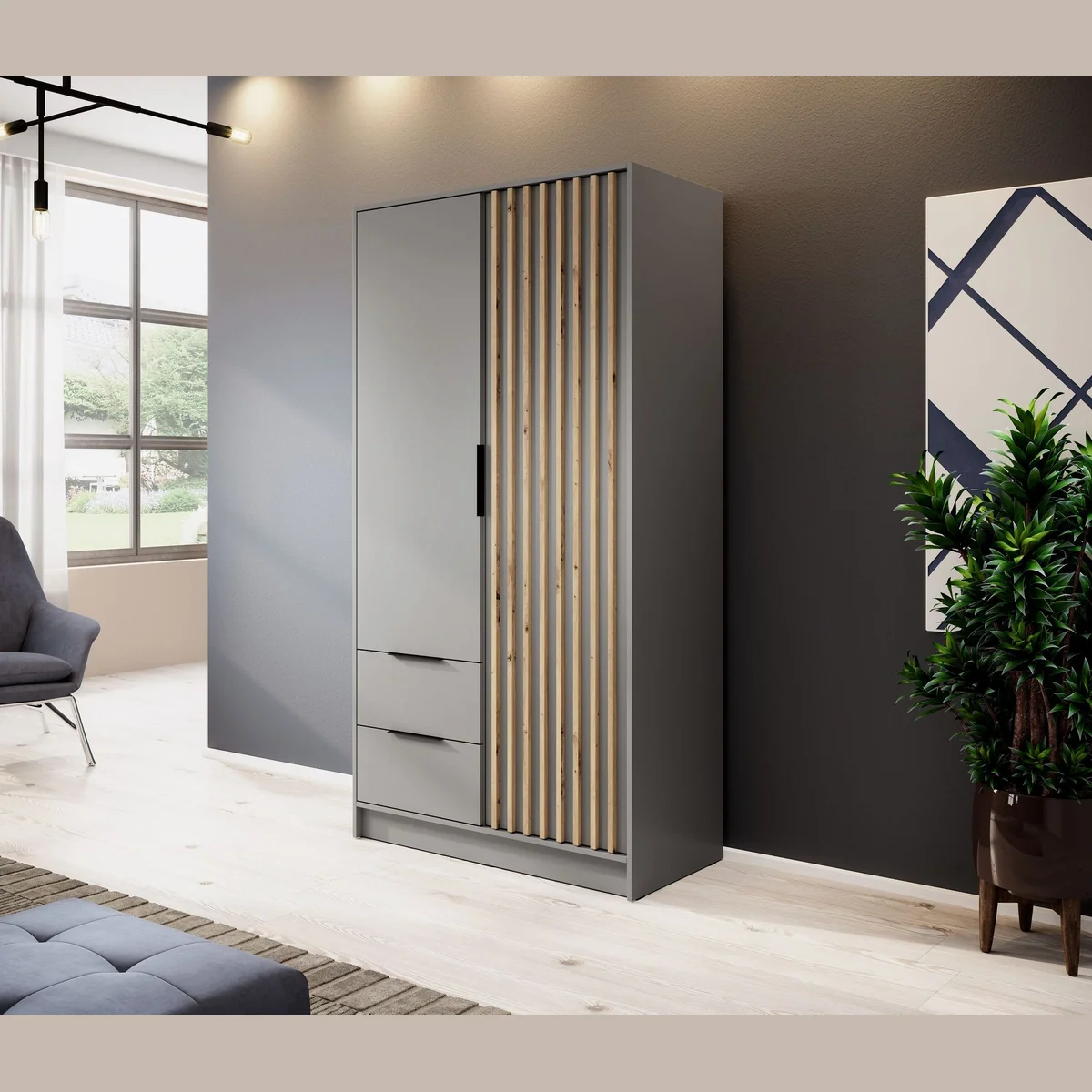 MOEBLO Kleiderschrank JOHN, zeitloses Design, praktische Innenausstattung, hochwertige Verarbeitung