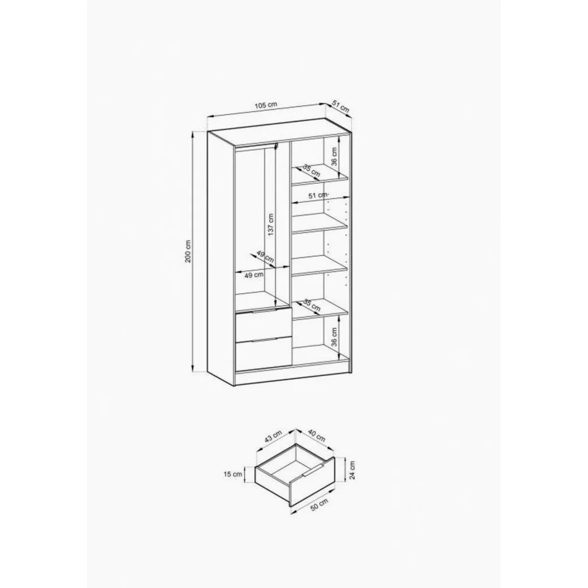 MOEBLO Kleiderschrank JOHN, zeitloses Design, praktische Innenausstattung, hochwertige Verarbeitung 5
