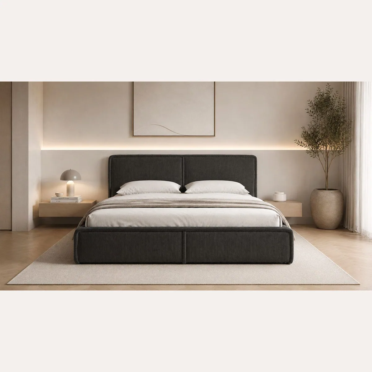 MOEBLO Polsterbett Bett 04, Cord-Bezug, Doppelbett mit Bettkasten und Kopfstütze 2
