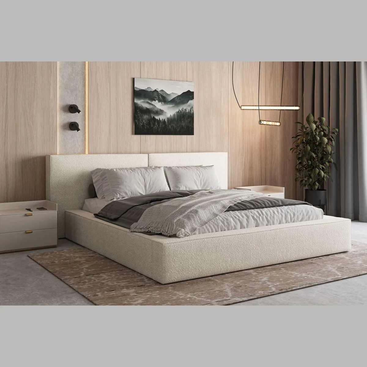 MOEBLO Polsterbett 06, elegantes Design, praktischer Stauraum, gepolsterte Kopfstütze