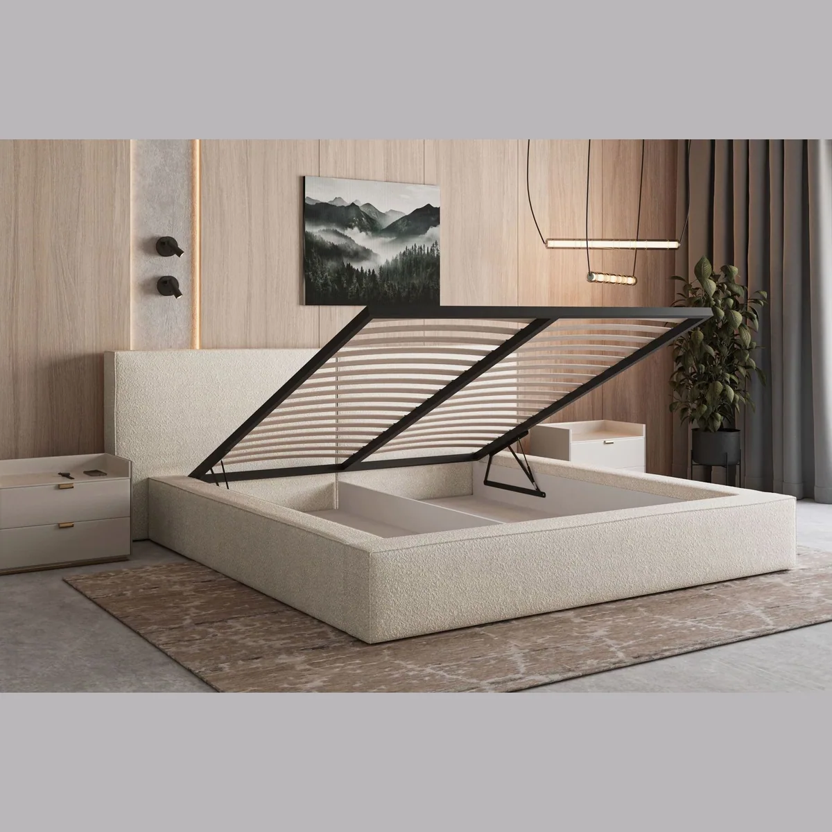 MOEBLO Polsterbett 06, elegantes Design, praktischer Stauraum, gepolsterte Kopfstütze 5