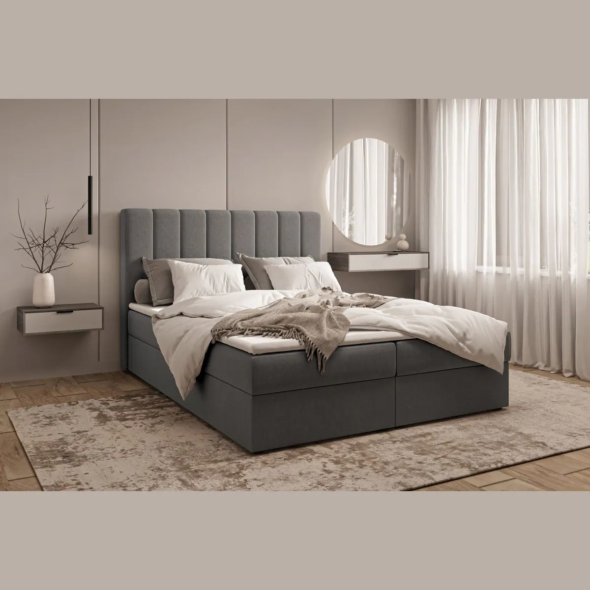 MOEBLO Boxbett Bett 01, elegantes Design, praktischer Stauraum, komfortables Kopfteil — 140x200 cm