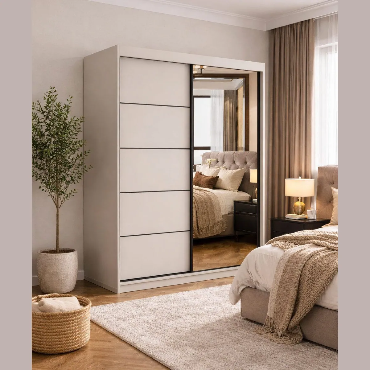 MOEBLO LARA 05 Kleiderschrank, elegantes Design in Kaschmir mit Spiegel und Schiebetüren