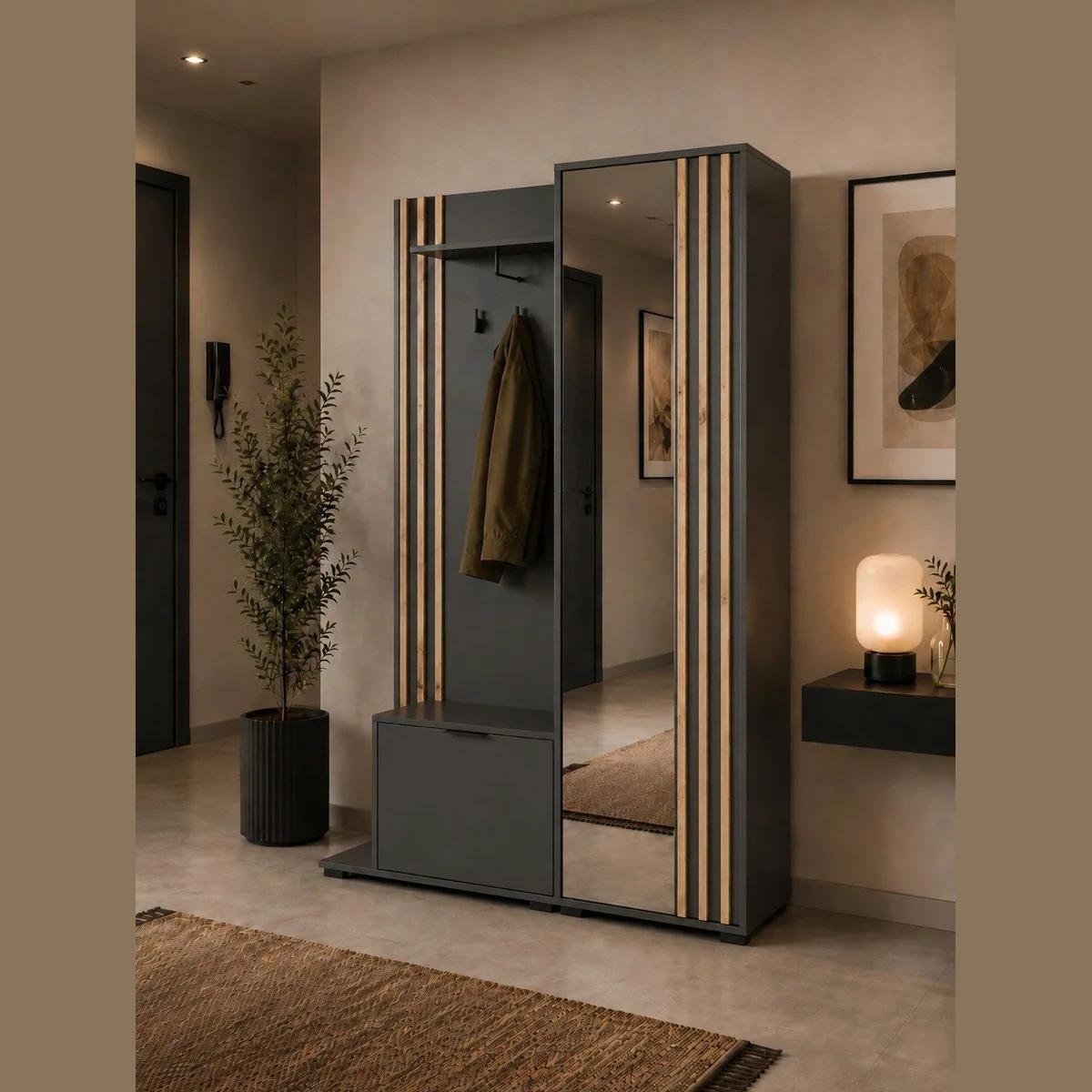 MOEBLO Kompaktgarderobe JOHN, mit Spiegel, vielseitiger Stauraum, modernes Design