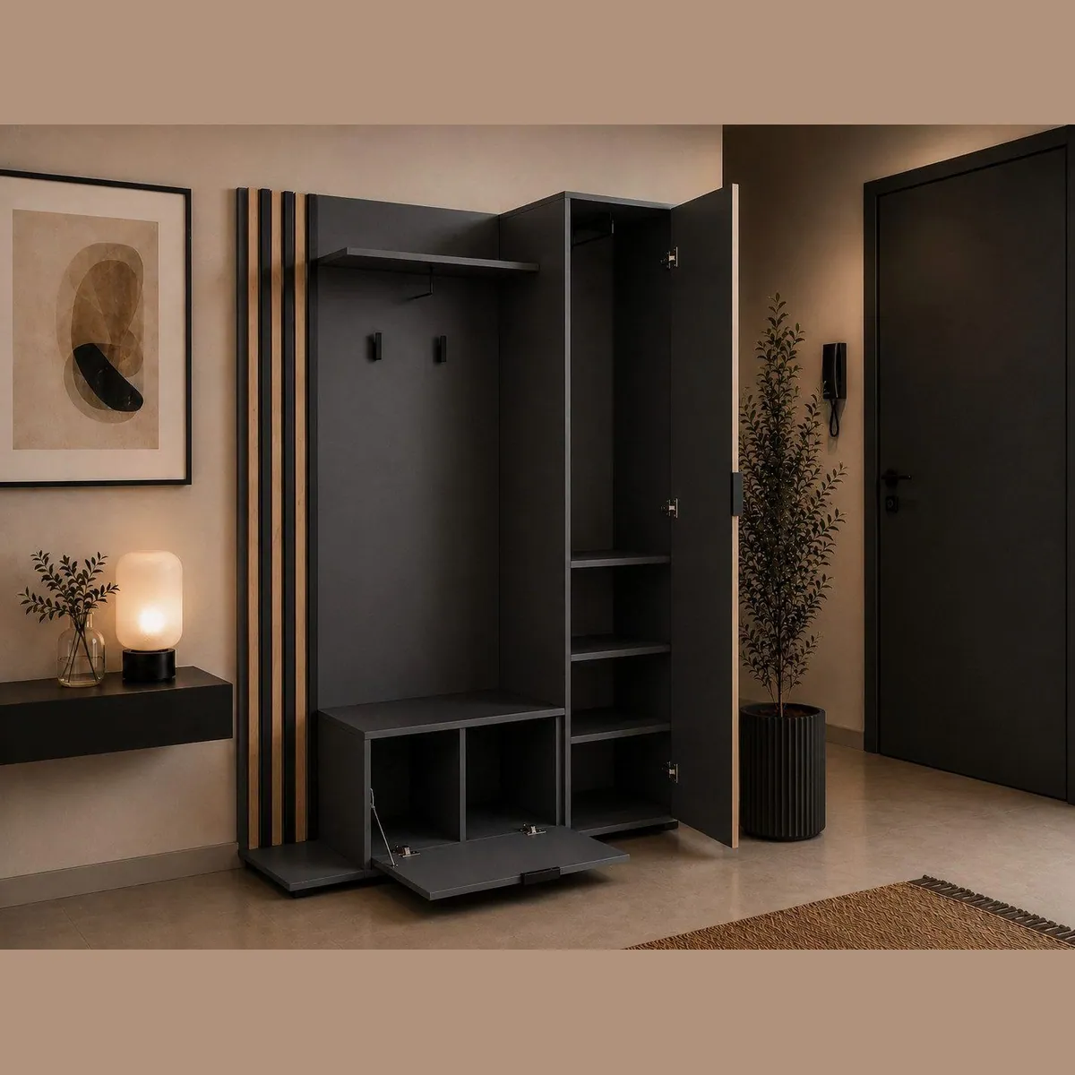 MOEBLO Kompaktgarderobe JOHN, mit Spiegel, vielseitiger Stauraum, modernes Design 2