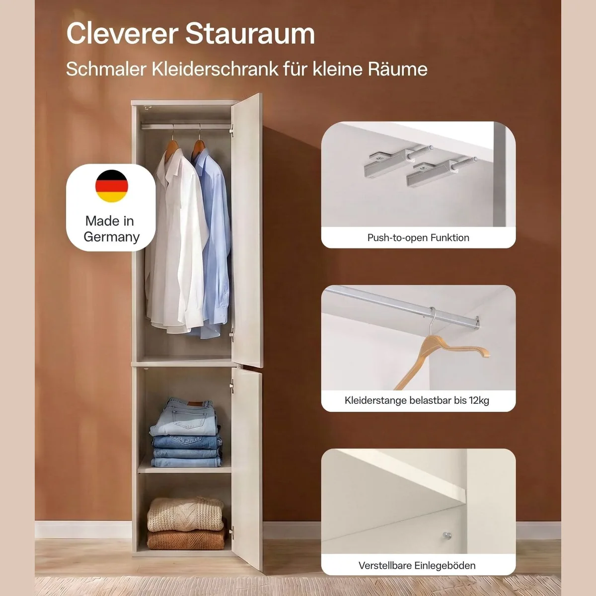 mokebo Robe Kleiderschrank Beige, Push-to-Open, Made in Germany — Flexibel, langlebig, grifflos 3
