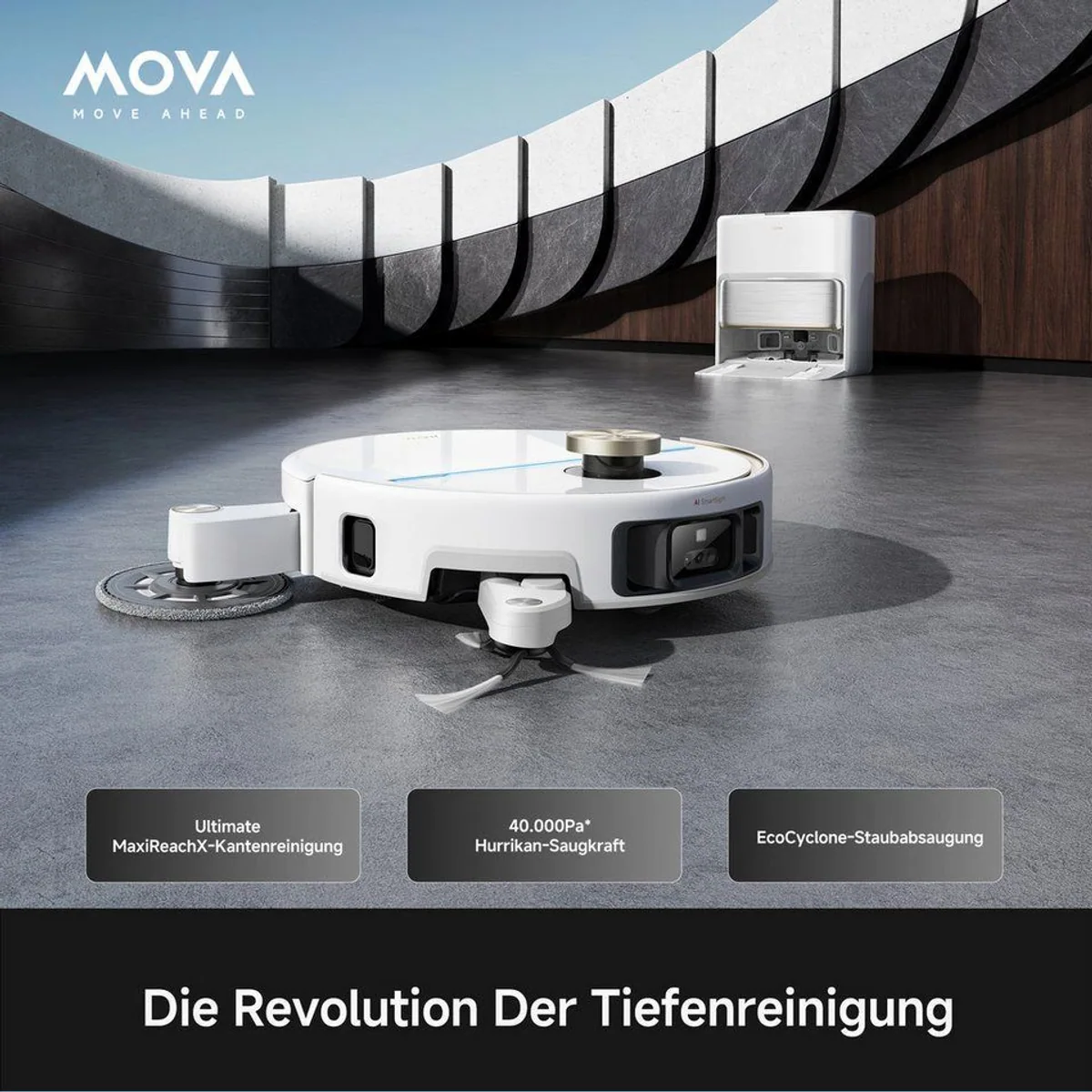 Mova V70 Ultra Complete Saugroboter, 40.000 Pa Saugkraft, Wischfunktion, beutellos 5