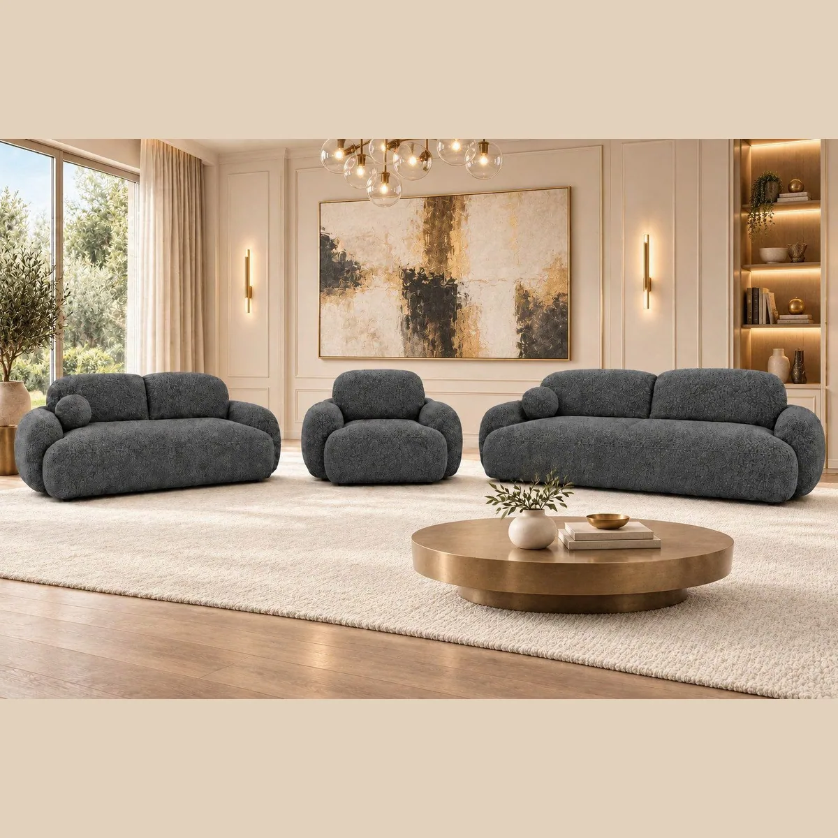 M-Punkt24 Sofa-Set Verona 3-2-1, modernes Bubble-Design, Bettfunktion, weiche Polsterung