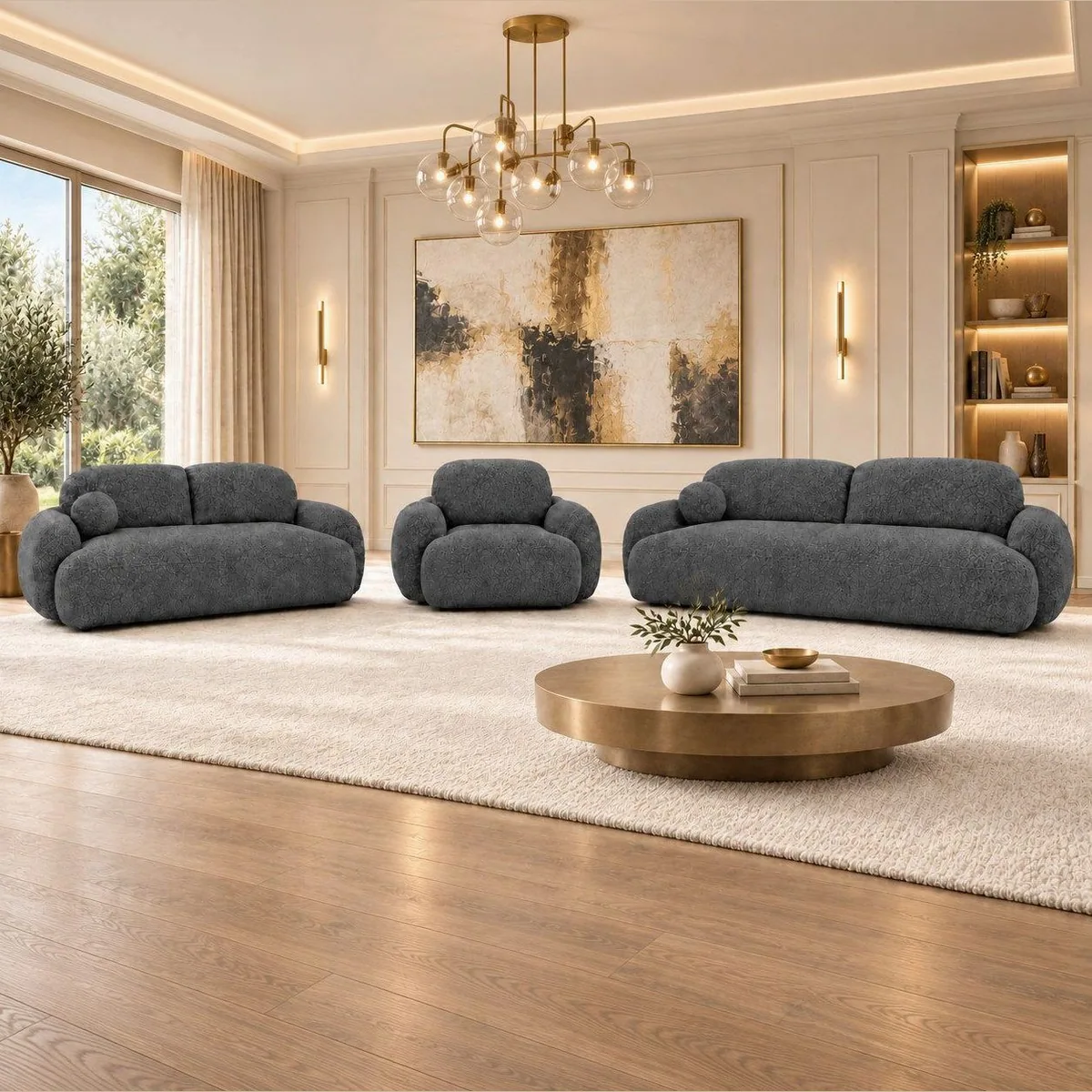 M-Punkt24 Sofa-Set Verona 3-2-1, modernes Bubble-Design, Bettfunktion, weiche Polsterung 3