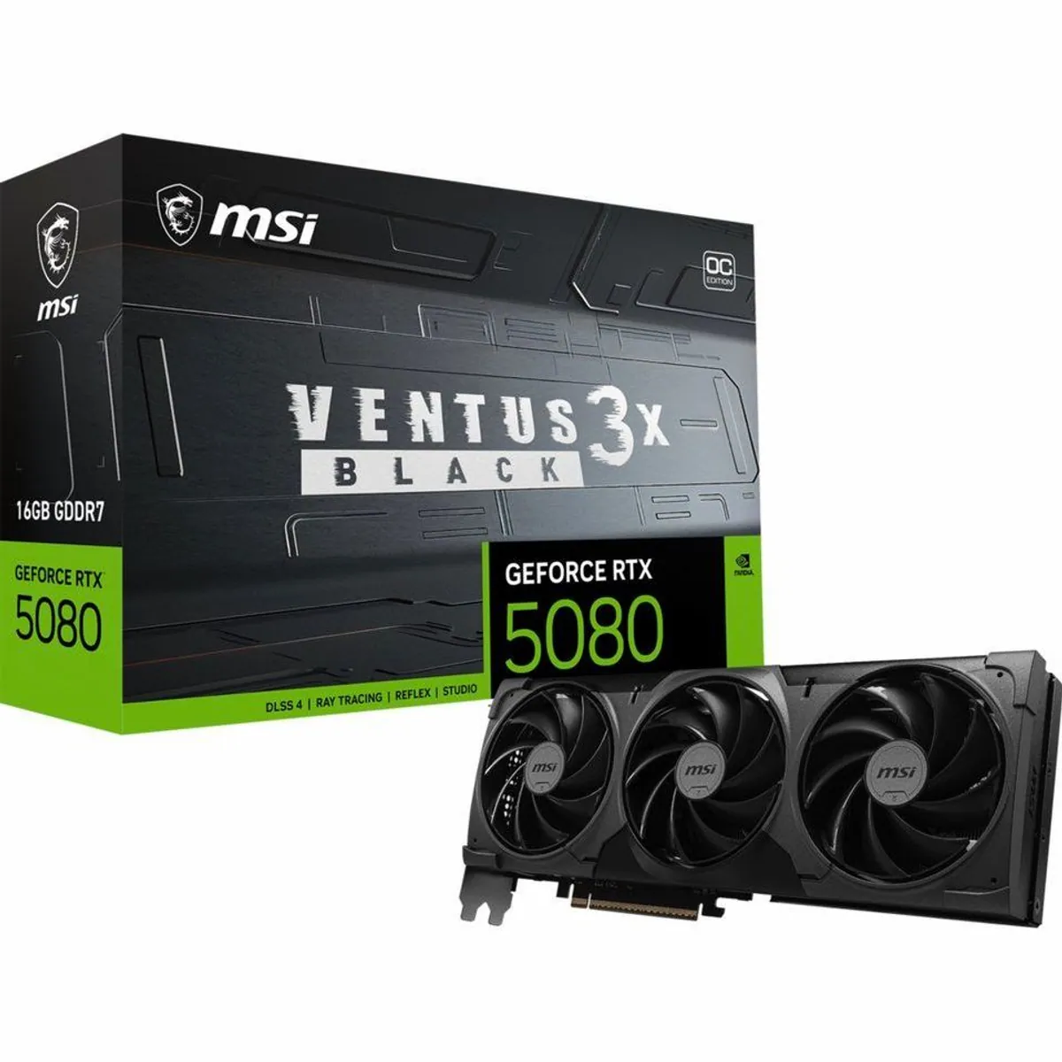 MSI GeForce RTX 5080 VENTUS 3X OC BLACK, 16 GB GDDR7, DLSS 5, 3x DisplayPort, 1x HDMI 2.1
