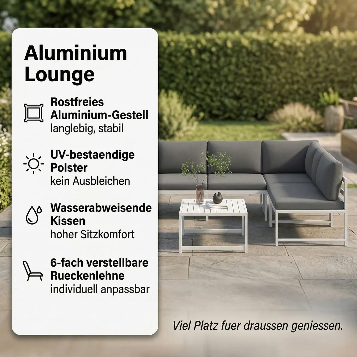 Mucola Gartenlounge-Set Ecklounge, wetterfest, mit Liegefunktion — 3-teilig, Aluminium, komfortable Auflagen 2