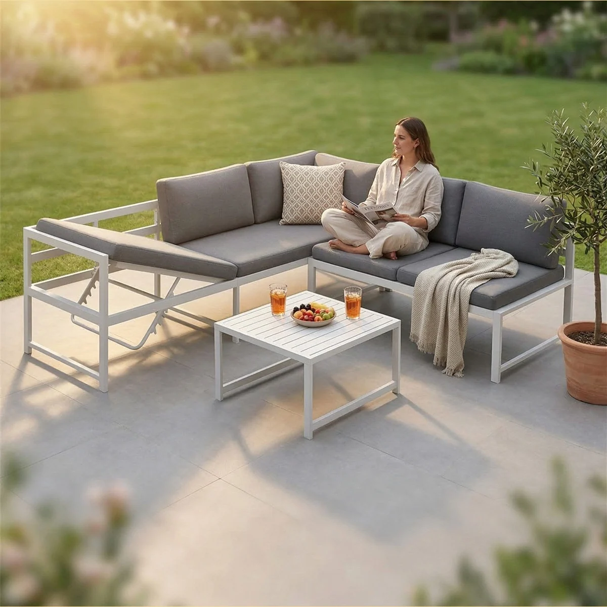 Mucola Gartenlounge-Set Ecklounge, wetterfest, mit Liegefunktion — 3-teilig, Aluminium, komfortable Auflagen 4