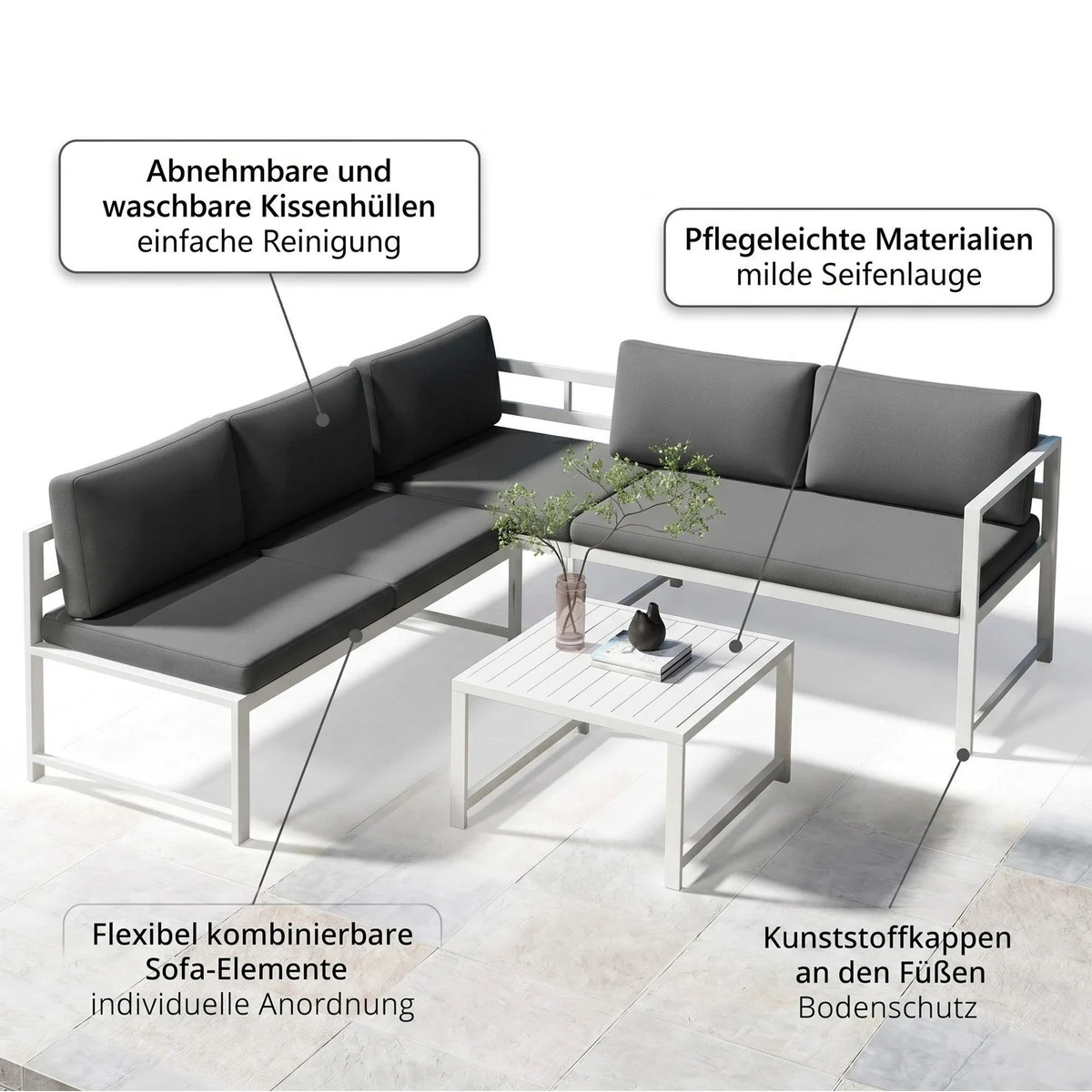 Mucola Gartenlounge-Set Ecklounge, wetterfest, mit Liegefunktion — 3-teilig, Aluminium, komfortable Auflagen 5