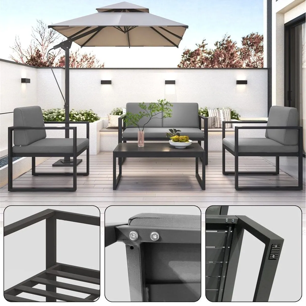 Mucola Gartenlounge-Set, modernes Aluminium-Design, wasserabweisende Kissen 2