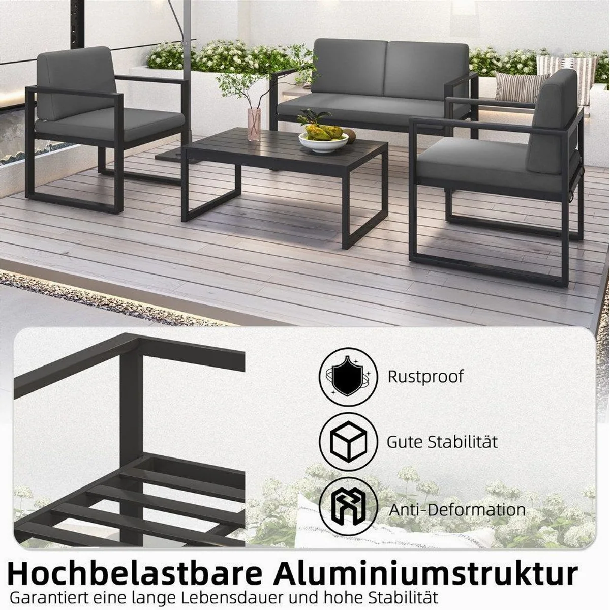 Mucola Gartenlounge-Set, modernes Aluminium-Design, wasserabweisende Kissen 3