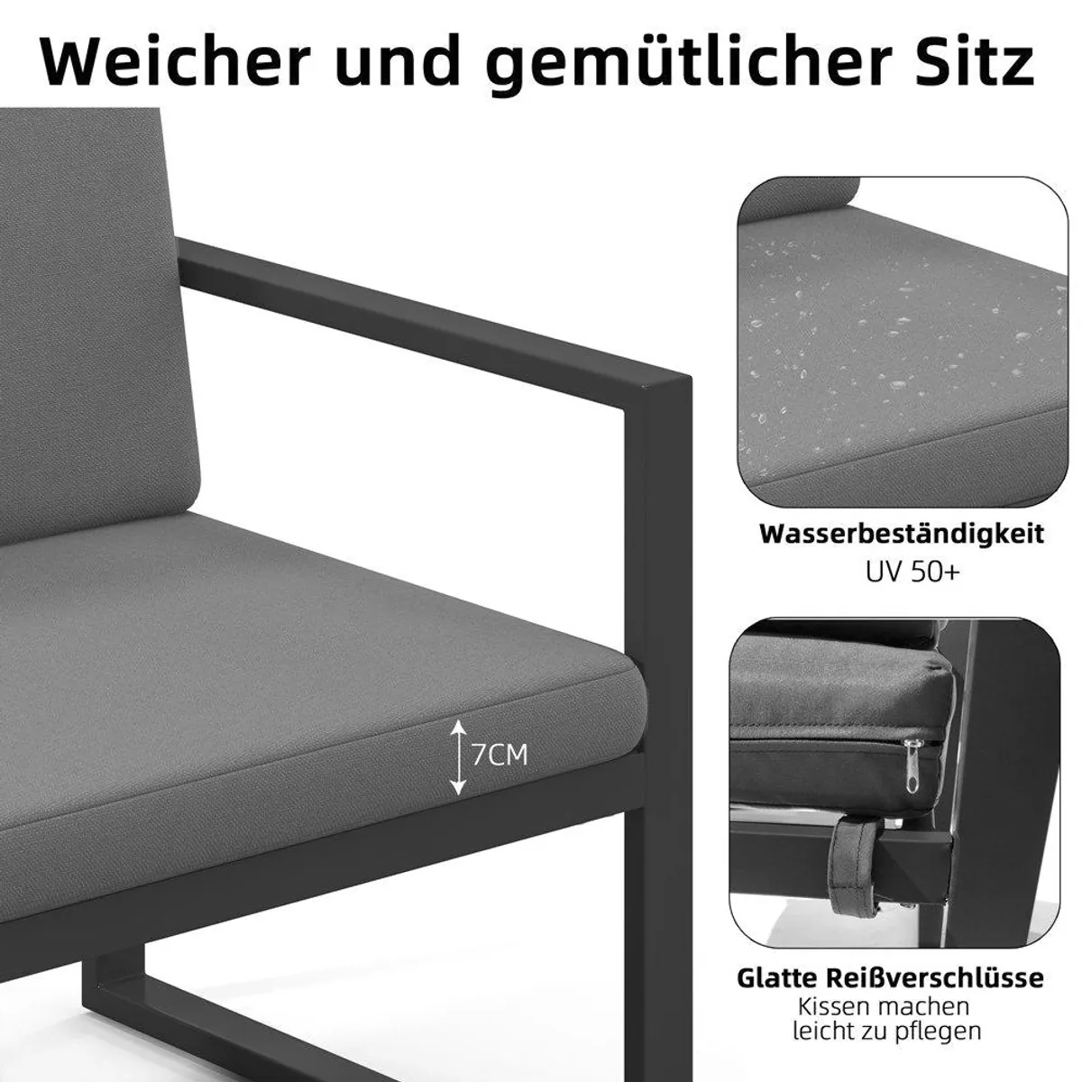 Mucola Gartenlounge-Set, modernes Aluminium-Design, wasserabweisende Kissen 5