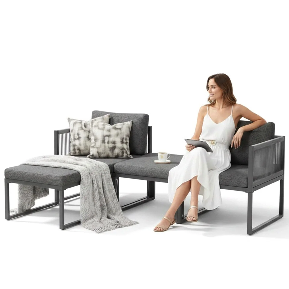 Mucola Aluminium Gartenlounge-Set, modular & wetterfest – 4-teilig für Terrasse, Balkon & Garten