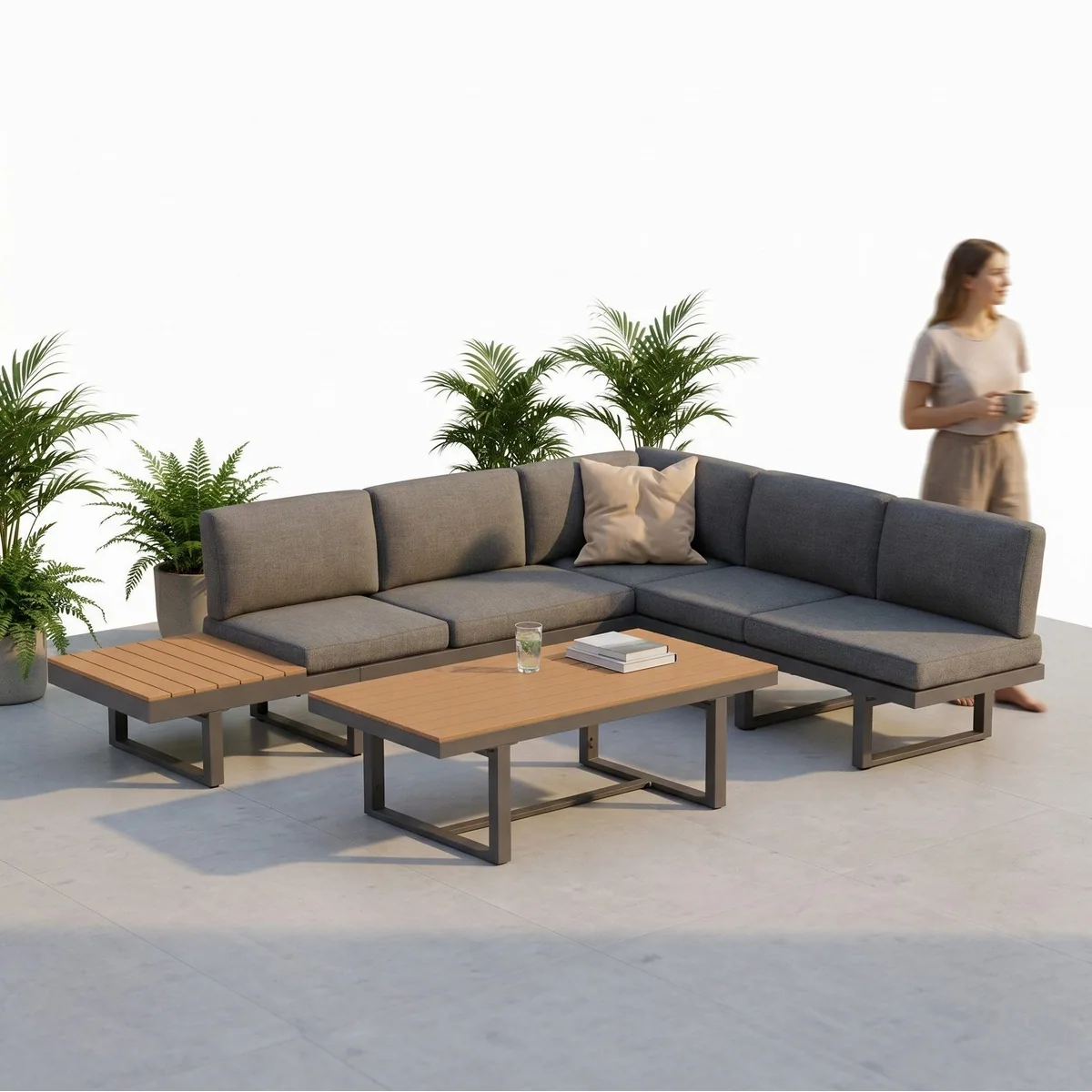Mucola Gartenlounge-Set Aluminium, Ecksofa mit Liegefunktion, inkl. Kissen & Beistelltisch 3