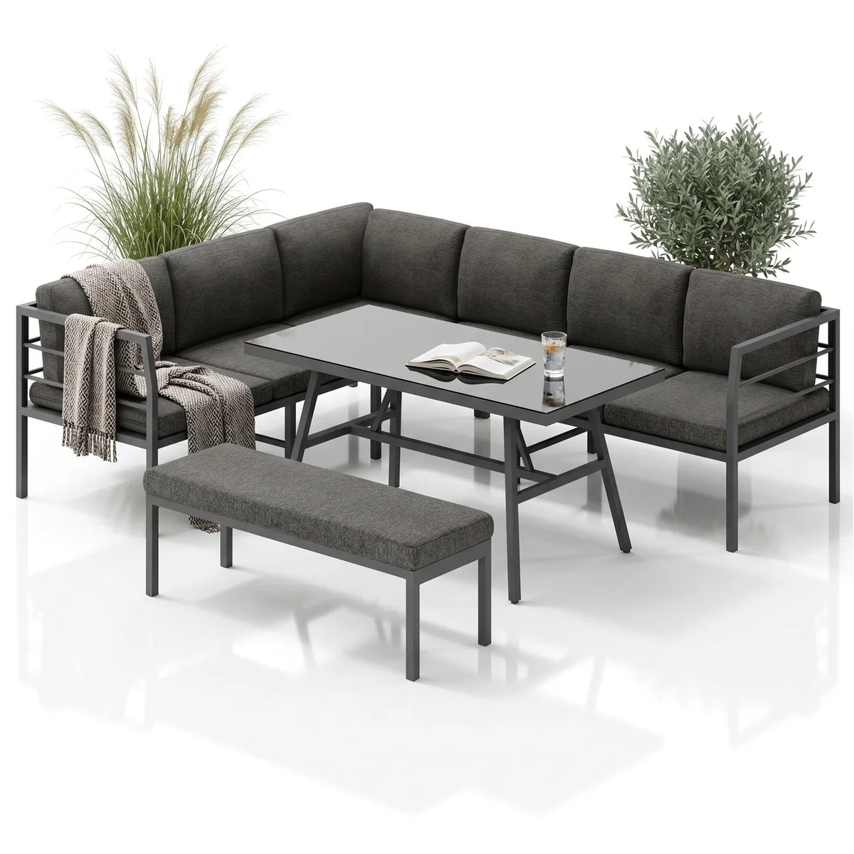 Mucola Gartenlounge-Set, wetterfest & elegant — 3-tlg. mit Tisch & Sitzbank
