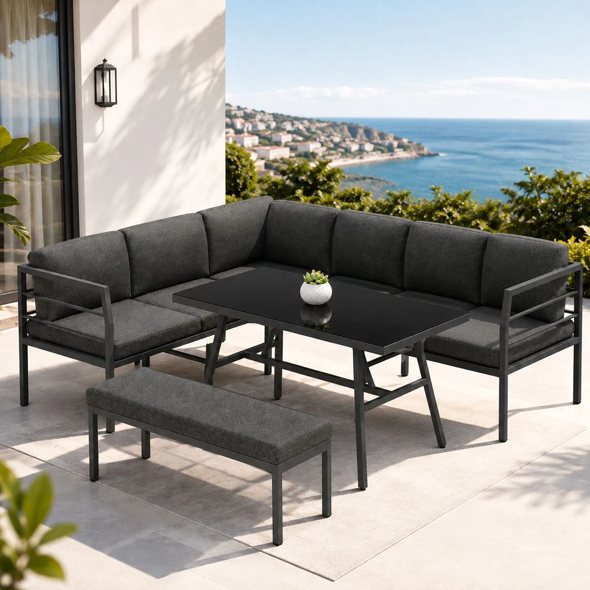 Mucola Gartenlounge-Set, wetterfest & elegant — 3-tlg. mit Tisch & Sitzbank 4