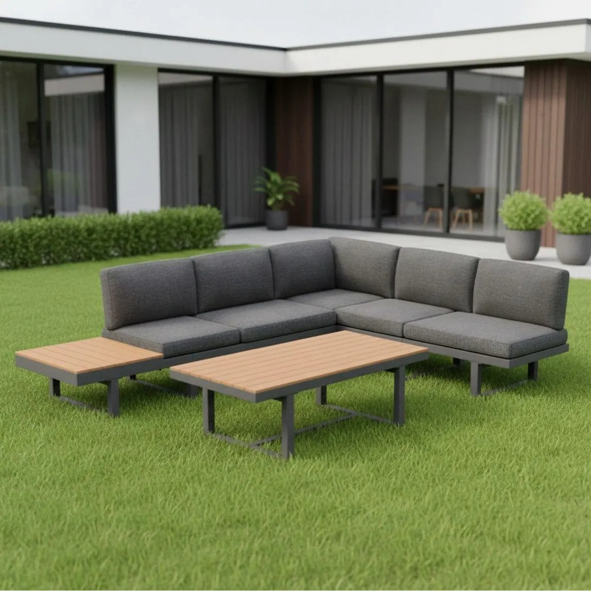 Mucola Gartenlounge-Set Ecklounge, wetterfest und flexibel — Aluminium, Kissen waschbar, inkl. Beistelltisch