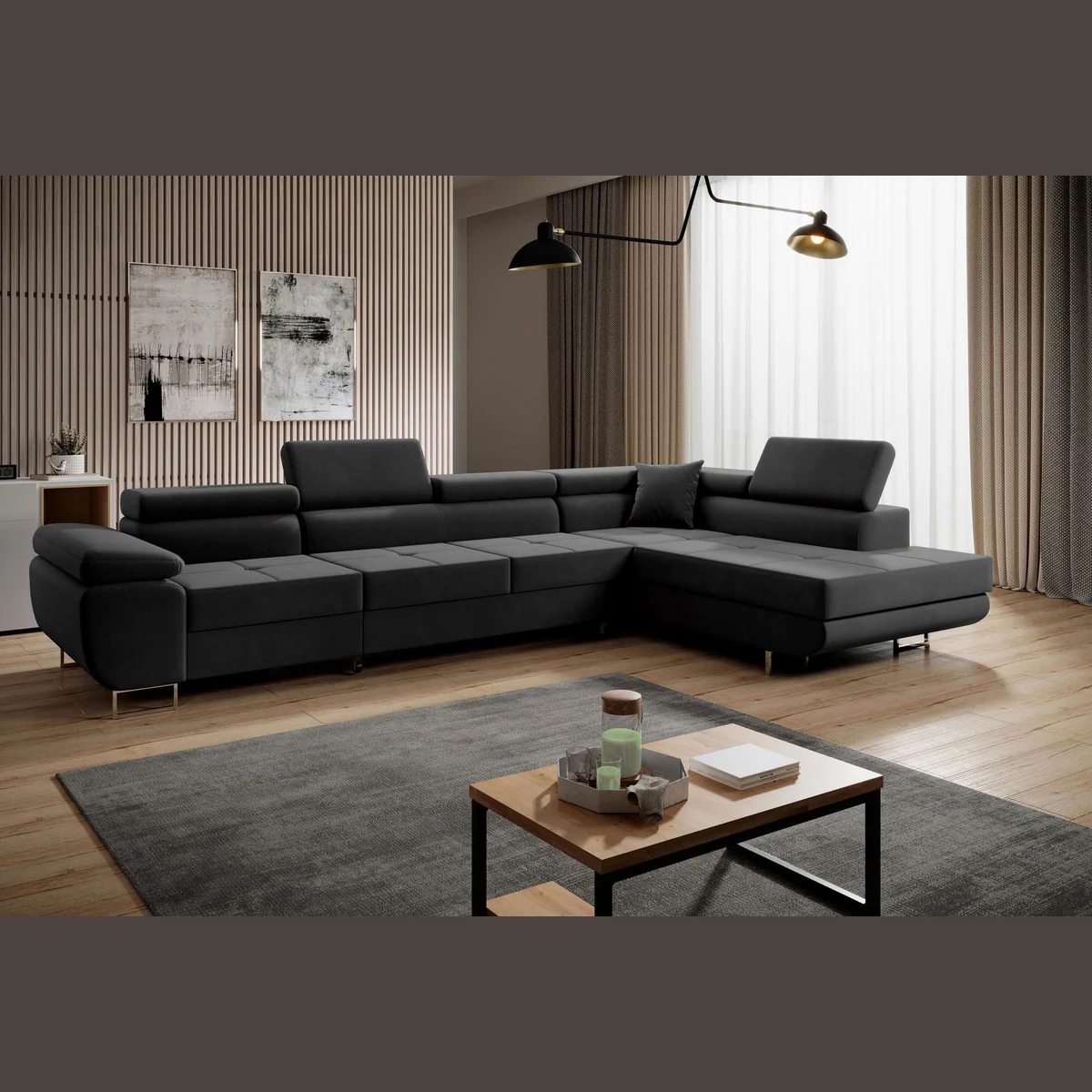 Muffo Ecksofa Wild Maxi, modernes Design, Schlaffunktion, verstellbare Kopfstützen