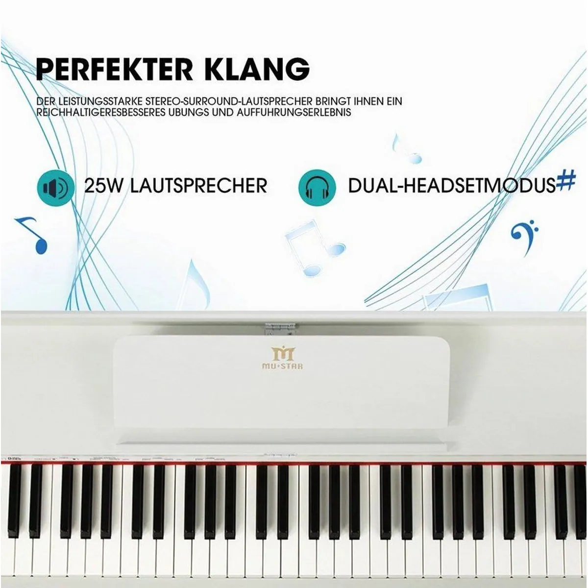 MUSTAR Digitalpiano E-Piano, 88 Tasten, hammermechanische Tasten, USB/MIDI-Anschluss 4