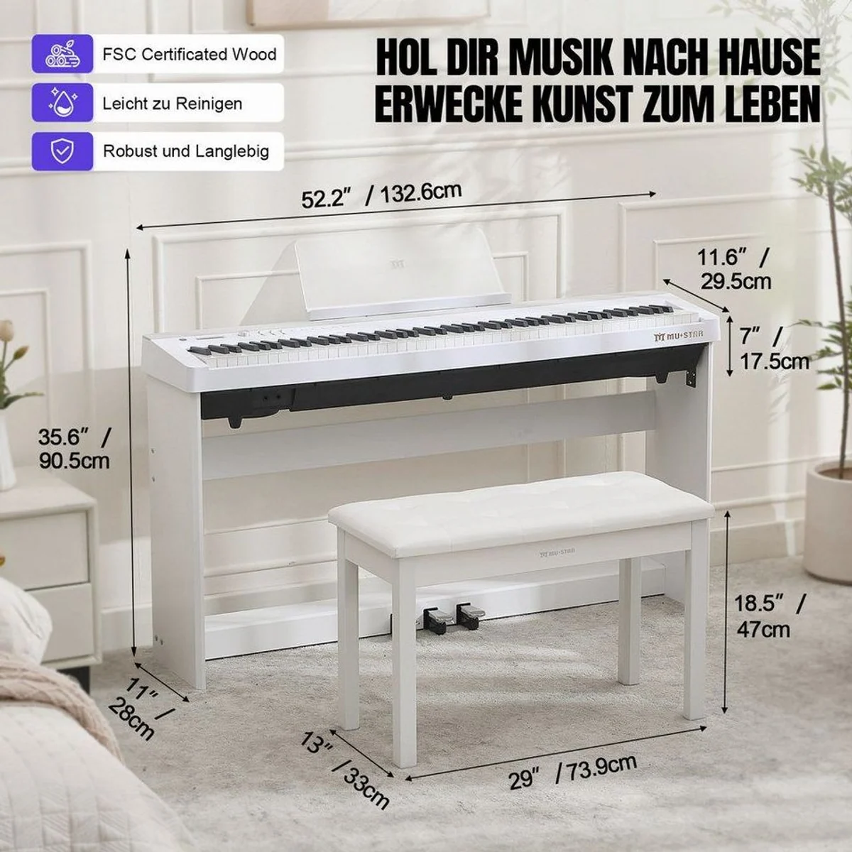 MUSTAR Digitalpiano mit Hammermechanik, 88 Tasten & 3 Pedalen 2