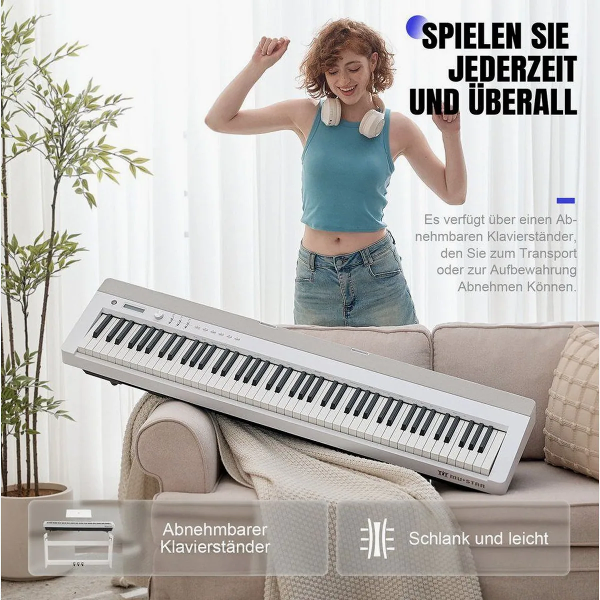 MUSTAR Digitalpiano mit Hammermechanik, 88 Tasten & 3 Pedalen 5