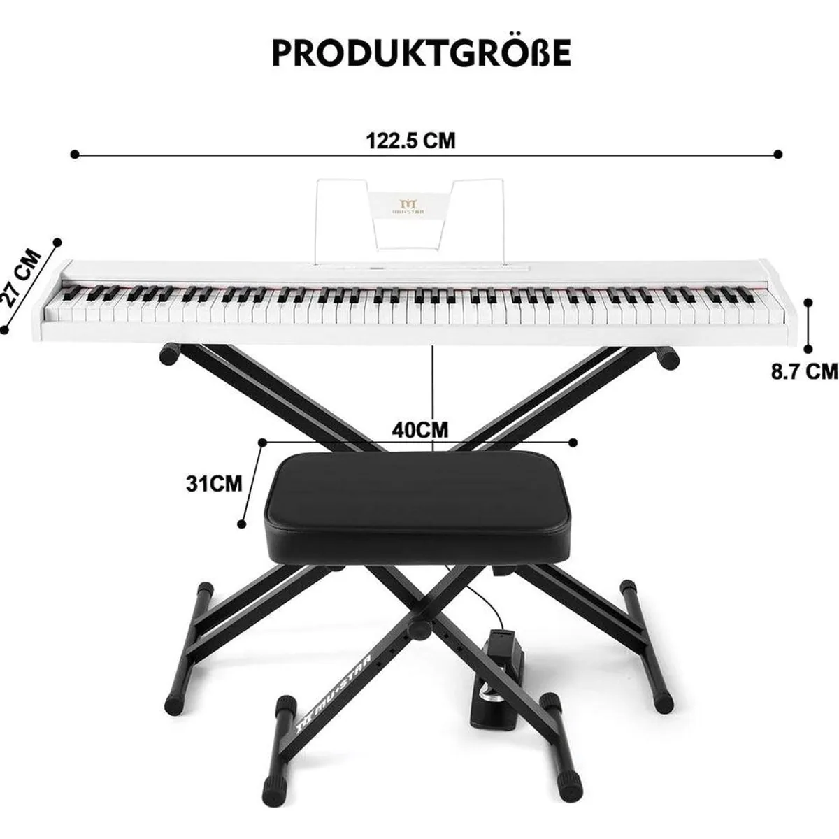 MUSTAR Digitalpiano 88 Tasten, Bluetooth, vielseitige Klangmöglichkeiten — ideal für Zuhause und unterwegs 2