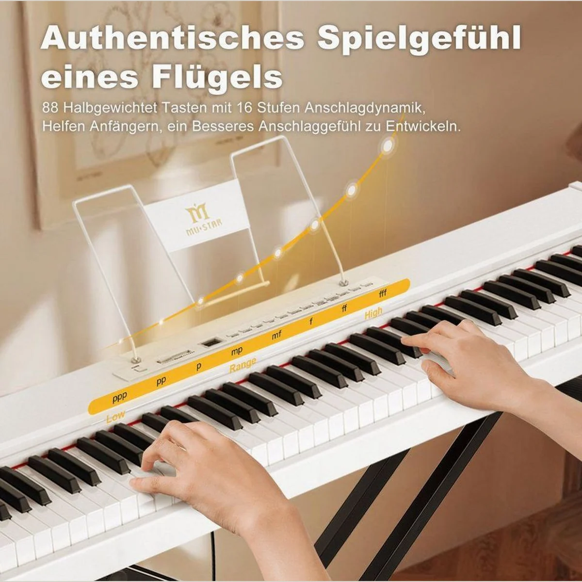 MUSTAR Digitalpiano 88 Tasten, Bluetooth, Tragbar, Inklusive Zubehör 4