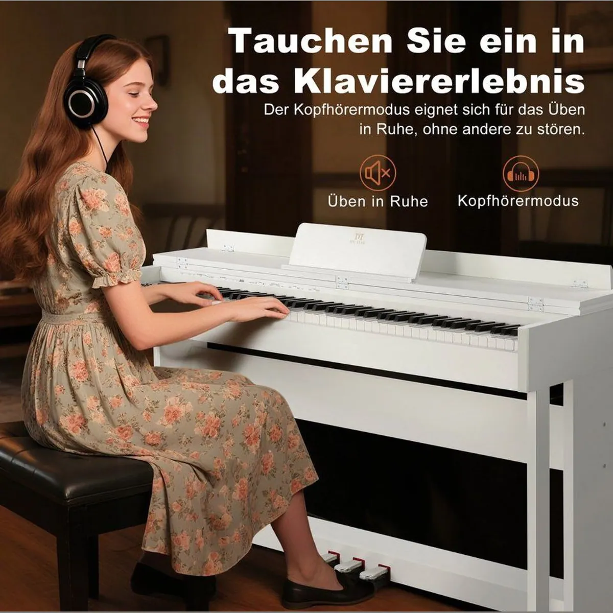 MUSTAR Digitalpiano 88 Tasten, Hammermechanik, USB/MIDI — vielfältige Klänge, inklusive Klavierhocker, Aufnahmefunktion 4