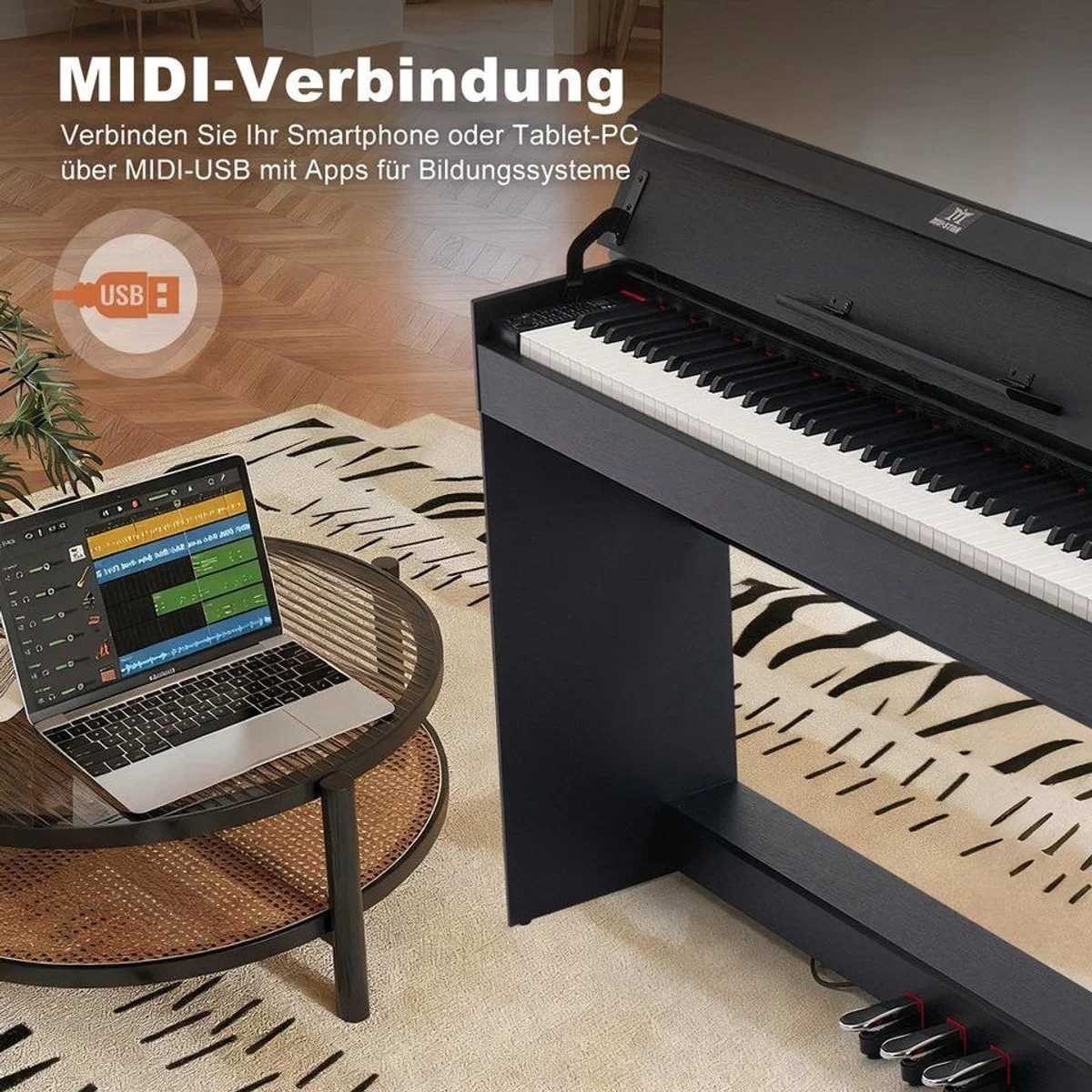 MUSTAR Digitalpiano, Bluetooth-fähig, 88 Tasten, 3 Pedale, kompakt und vielseitig 5