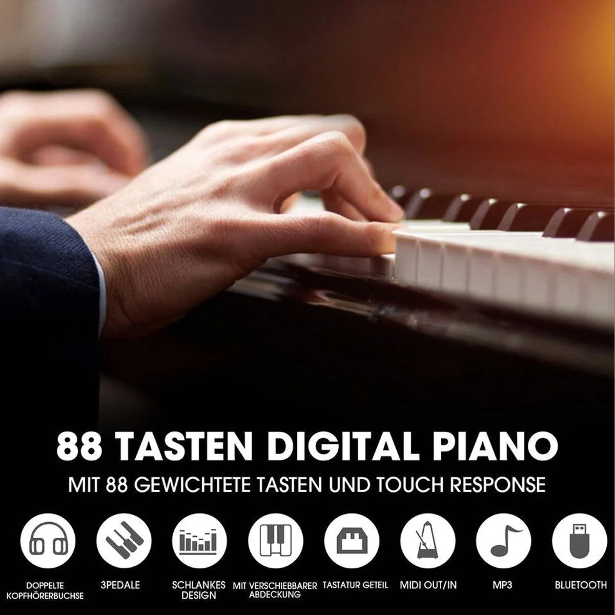 MUSTAR Digitalpiano E-Piano, 88 Tasten, LCD-Bildschirm, 2x20W Lautsprecher 2