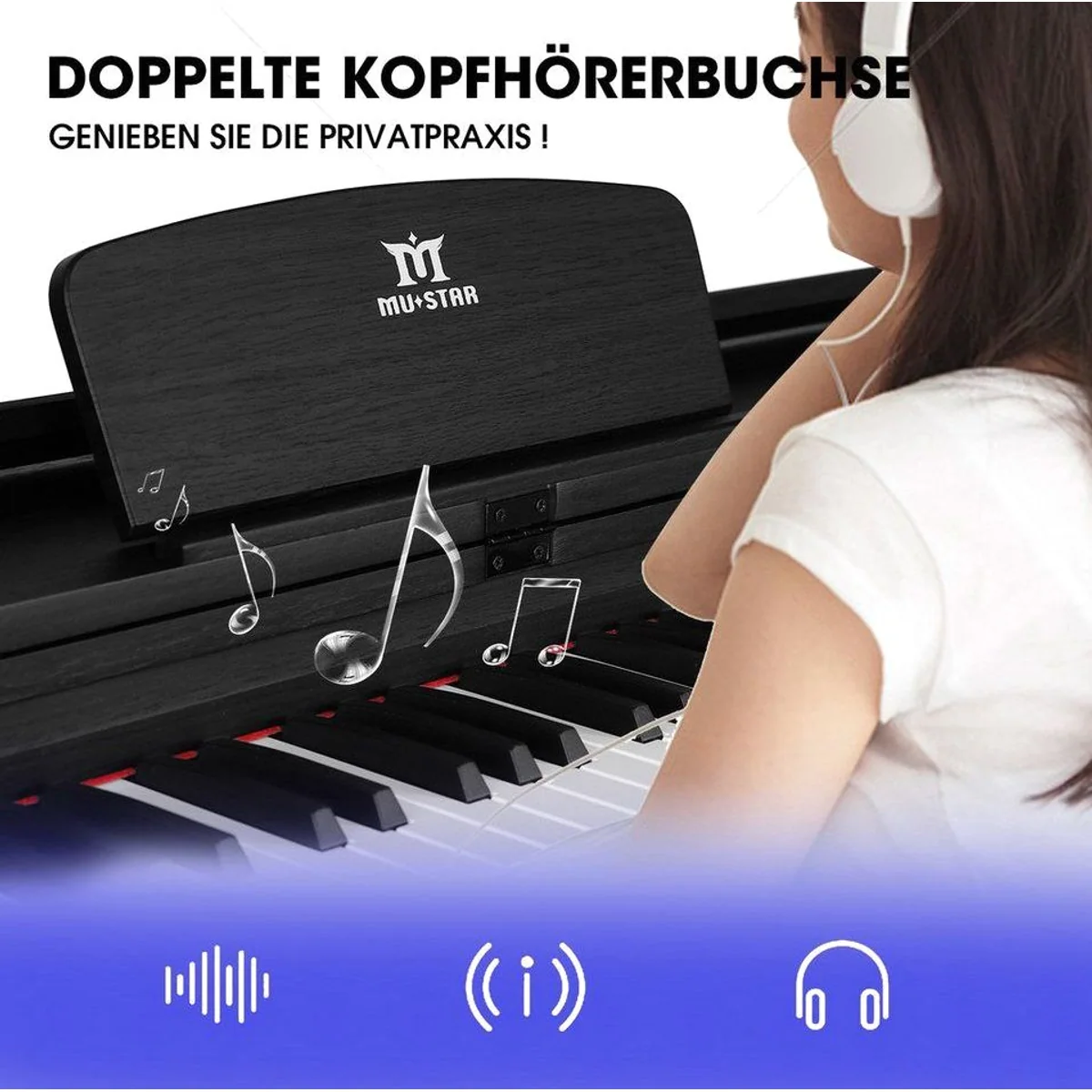 MUSTAR Digitalpiano E-Piano, 88 Tasten, LCD-Bildschirm, 2x20W Lautsprecher 5