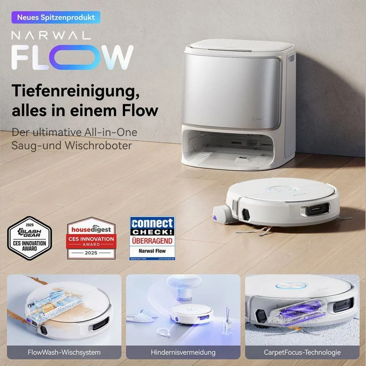 Narwal Flow Saugroboter, App-Steuerbar, Wischfunktion, Hindernissensor 5