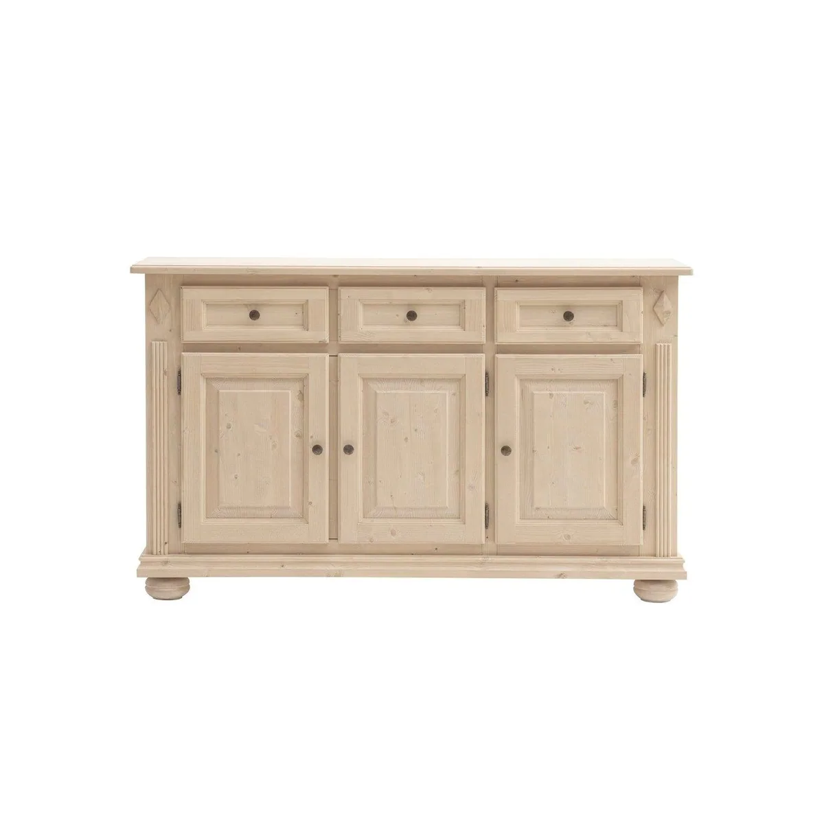 Natur24 Sideboard Landhaus, Fichte massiv, 3 Türen, 3 Schubladen — 146 x 90 x 40 cm